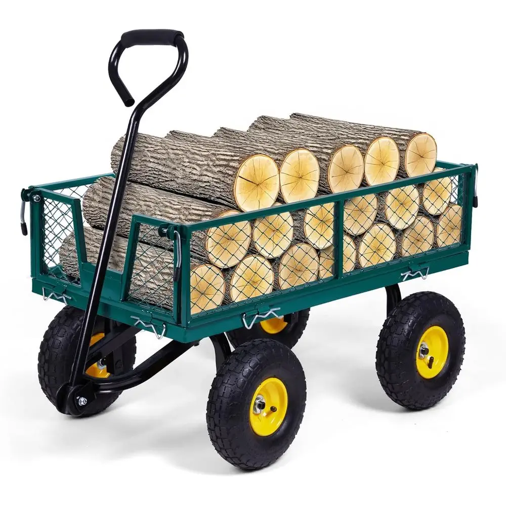 Прочная стальная садовая тележка грузоподъемностью 180 кг, со съемными сетчатыми бортами, плоской платформой и 10 пневматическими шинами
Прочная стальная садовая тележка грузоподъемностью 180 кг, со съемными сетчатыми бортами, плоской платформой и 10 пневматическими шинами