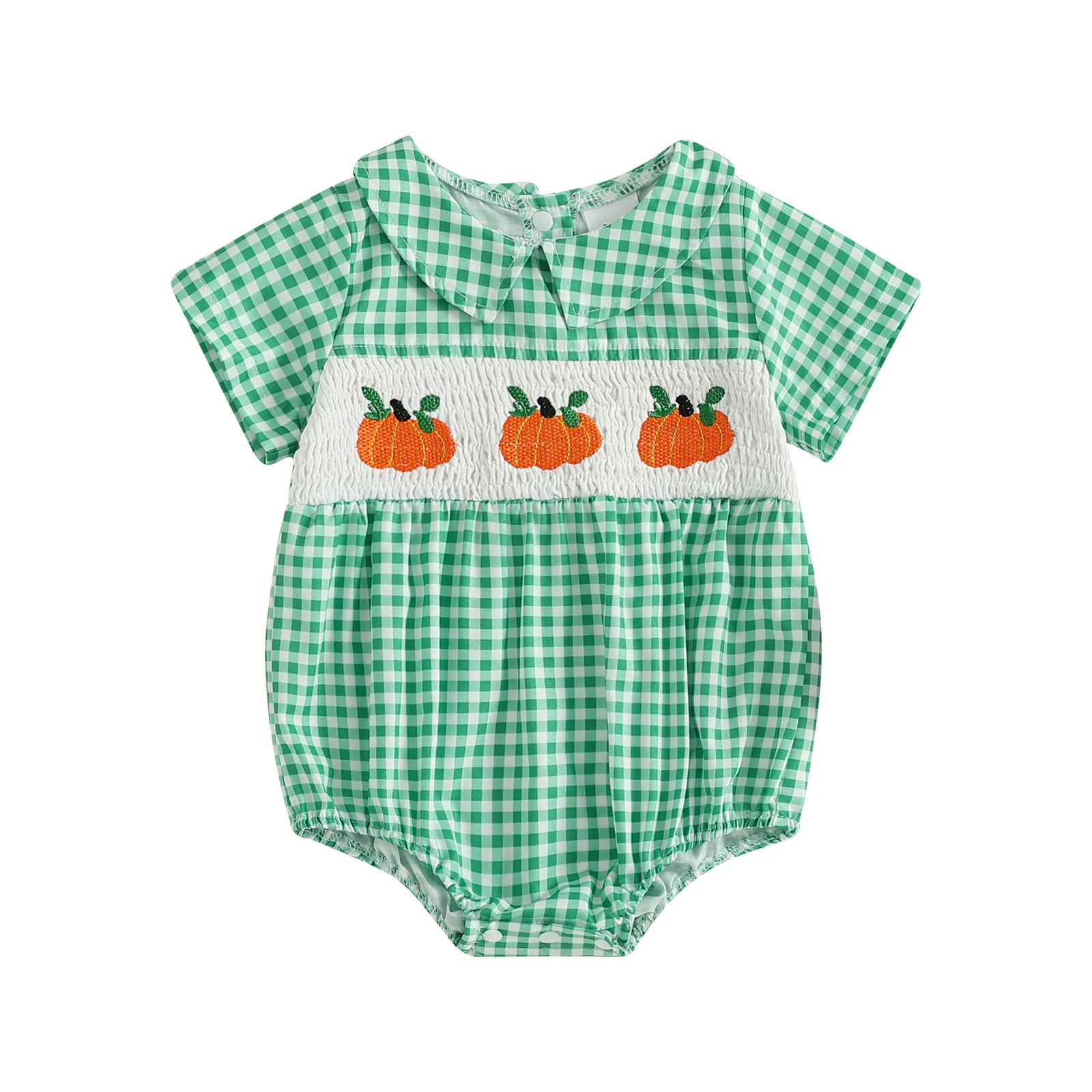 Baby Girls Halloween Romper Casual Pumpkin Embroidery Plaid Doll Collar Short Sleeve Jumpsuit for Cute Clothes
Baby Girls Halloween Romper Casual Pumpkin Embroidery Plaid Doll Collar Short Sleeve Jumpsuit for Cute Clothes