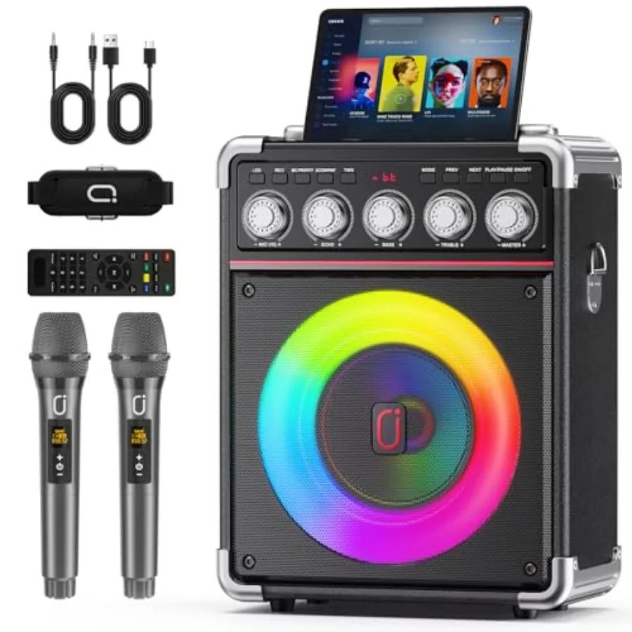 Karaoke Machine for Adults with 2 Wireless Microphones, Portable Bluetooth 5.3 Speaker with Bass/Treble/Echo Adjustment, PA Sys
Karaoke Machine for Adults with 2 Wireless Microphones, Portable Bluetooth 5.3 Speaker with Bass/Treble/Echo Adjustment, PA Sys