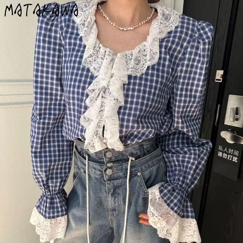 Matakawa Plaid Shirts&blouses Women Tops Spring Autumn Lace Patchwork Blusas Mujer Korean Fashion Vintage Sweet Camisas
Matakawa Plaid Shirts&blouses Women Tops Spring Autumn Lace Patchwork Blusas Mujer Korean Fashion Vintage Sweet Camisas