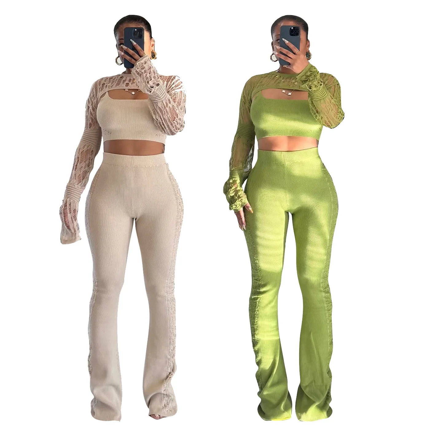 Новый женский комплект, однотонный топ с длинными рукавами и круглым вырезом, повседневные полые трикотажные брюки с небольшим ремешком, комплект из 3 предметов
Новый женский комплект, однотонный топ с длинными рукавами и круглым вырезом, повседневные полые трикотажные брюки с небольшим ремешком, комплект из 3 предметов