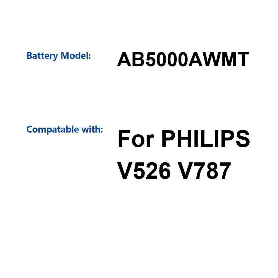 Аккумулятор мобильного телефона 5000 мАч для Philips V526 V787 AB5000AWMT Надежное питание 
Аккумулятор мобильного телефона 5000 мАч для Philips V526 V787 AB5000AWMT Надежное питание