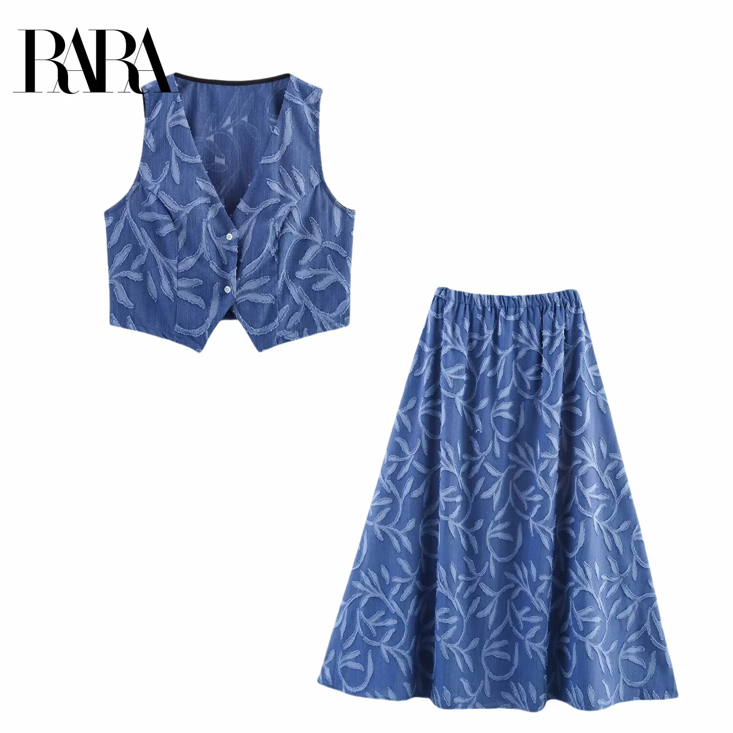 RARA Women's Casual Vacation - style Short V - neck Vest and Mid - length Skirt Set with Worn Fringe Decoration
RARA Women's Casual Vacation - style Short V - neck Vest and Mid - length Skirt Set with Worn Fringe Decoration