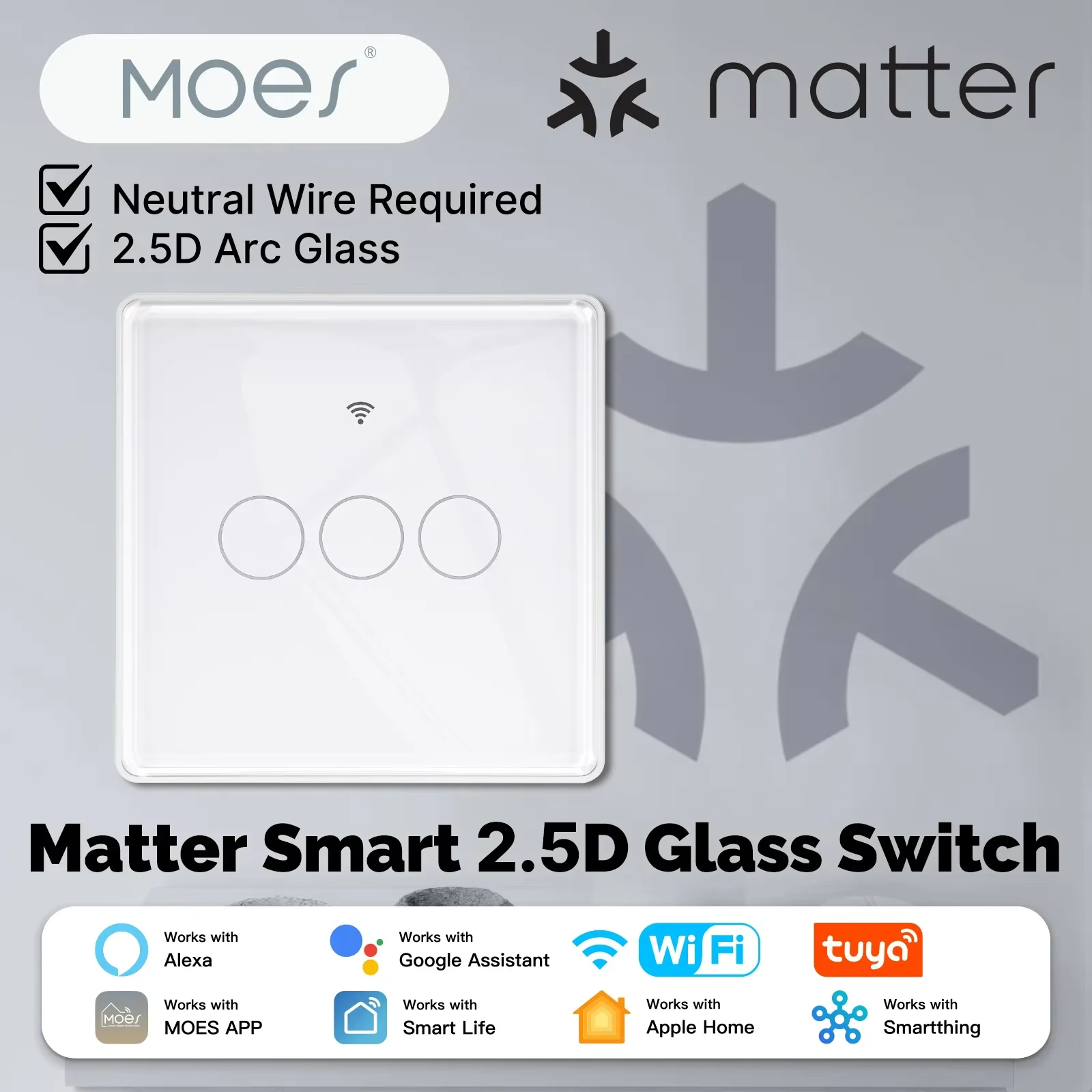MOES Tuya Matter WiFi Smart Light Switch 2.5D EU Verison Neutral Wire Required With Alexa Google Home Apple Homekit Smartthings
MOES Tuya Matter WiFi Smart Light Switch 2.5D EU Verison Neutral Wire Required With Alexa Google Home Apple Homekit Smartthings