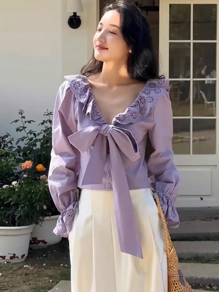Flare Sleeve Women Shirts&blouses Big Bow Lace Ruffles Sweet Blusas Mujer Spring Autumn Korean Fashion Retro Camisas
Flare Sleeve Women Shirts&blouses Big Bow Lace Ruffles Sweet Blusas Mujer Spring Autumn Korean Fashion Retro Camisas