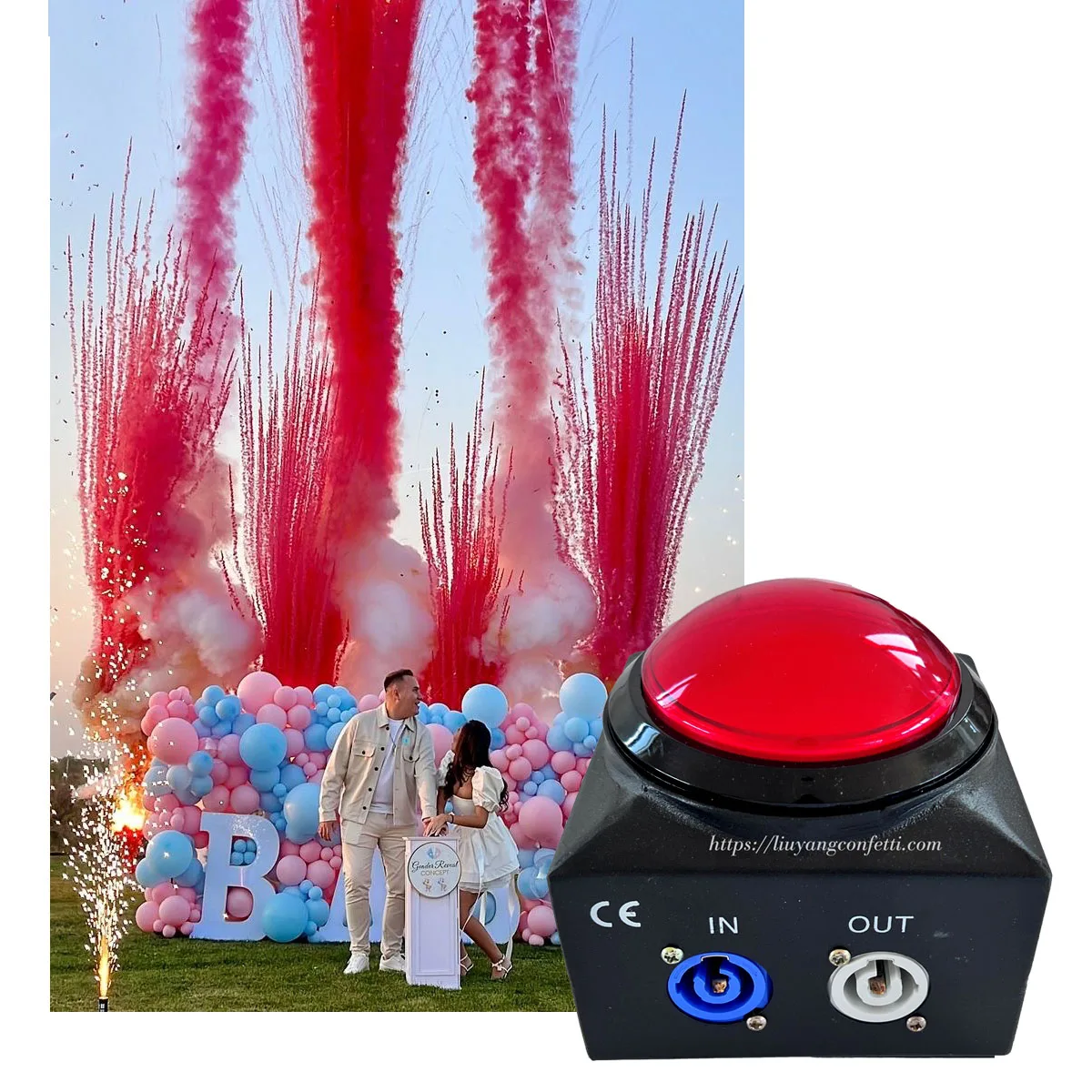 Gender Reveal Red Button Controller Holi Powder Shooting Machine Wedding Event Music Concert Stage Special Effect CO2 Jet Fire
Gender Reveal Red Button Controller Holi Powder Shooting Machine Wedding Event Music Concert Stage Special Effect CO2 Jet Fire