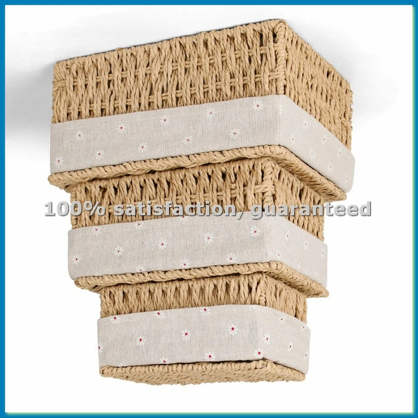Storage Basket, Pack of 3 Storage Basket with Lid, Woven Basket Made of Paper Rope, Boho Decor Baskets with Lining-ABVK
Storage Basket, Pack of 3 Storage Basket with Lid, Woven Basket Made of Paper Rope, Boho Decor Baskets with Lining-ABVK