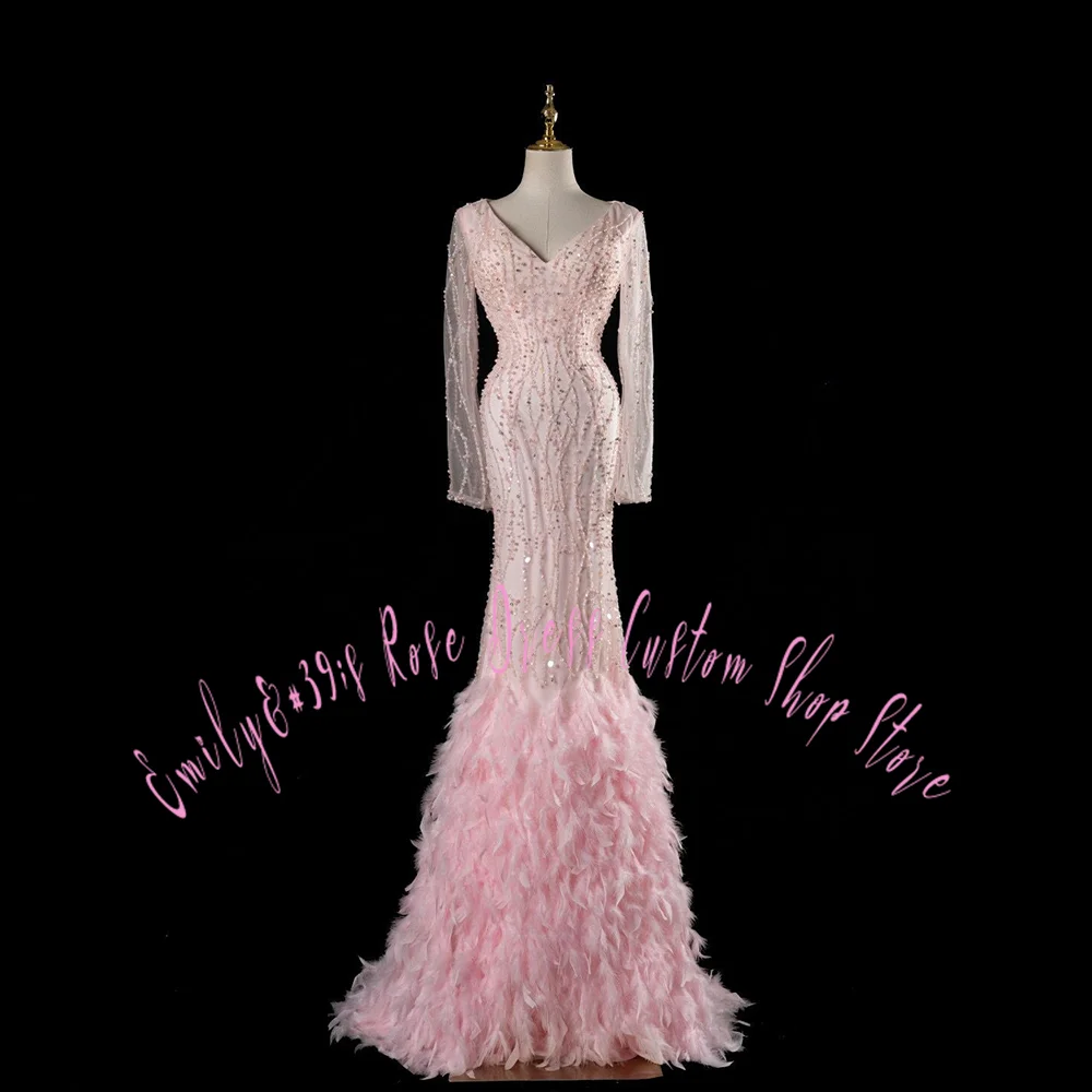 Glam Pink Feather Trumpet Evening Gown V-Neck Long Sleeve Beaded Sequins Formal Party Dress for Women Luxury Event Wear 2026 New
Glam Pink Feather Trumpet Evening Gown V-Neck Long Sleeve Beaded Sequins Formal Party Dress for Women Luxury Event Wear 2026 New