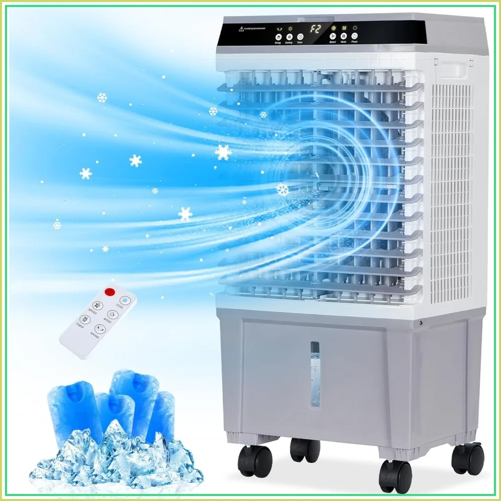 1800 CFM Swamp Cooler, 3-IN-1 Portable Evaporative Air Cooler with 5.3 Gal Tank, 6 Ice Packs, Remote, 12H Timer, 120° Oscillation, Cooling Fan for Room
1800 CFM Swamp Cooler, 3-IN-1 Portable Evaporative Air Cooler with 5.3 Gal Tank, 6 Ice Packs, Remote, 12H Timer, 120° Oscillation, Cooling Fan for Room