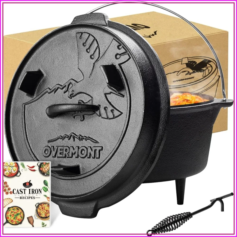 6QT Pre-Seasoned Cast Iron Dutch Oven with Legs, Lid Lifter & Dual Handles, Skillet Lid for Campfire, BBQ, Grill, Stove, Outdoor Cooking
6QT Pre-Seasoned Cast Iron Dutch Oven with Legs, Lid Lifter & Dual Handles, Skillet Lid for Campfire, BBQ, Grill, Stove, Outdoor Cooking