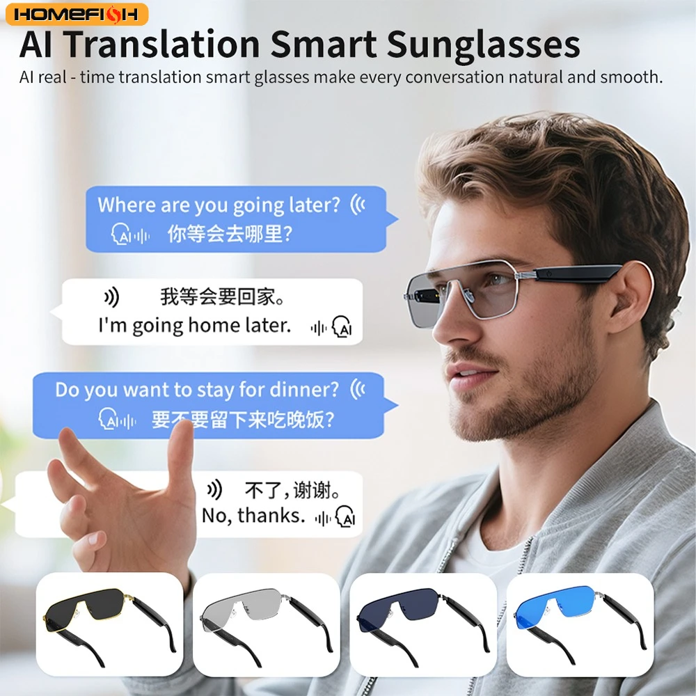 HomeFish A18 AI Intelligent Translation Glasses Sports Smart Bluetooth UV Protection Listening To Music Calls
HomeFish A18 AI Intelligent Translation Glasses Sports Smart Bluetooth UV Protection Listening To Music Calls
