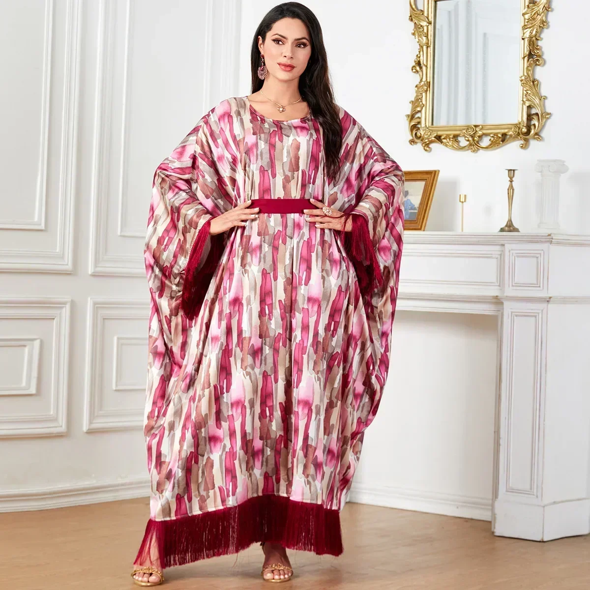 Tassels Dress Printed Abaya for Woven Bat Sleeves Kaftan Loose Cover Long Robe Islamic Clothing Arabic Musulmane Femme Vestidos
Tassels Dress Printed Abaya for Woven Bat Sleeves Kaftan Loose Cover Long Robe Islamic Clothing Arabic Musulmane Femme Vestidos