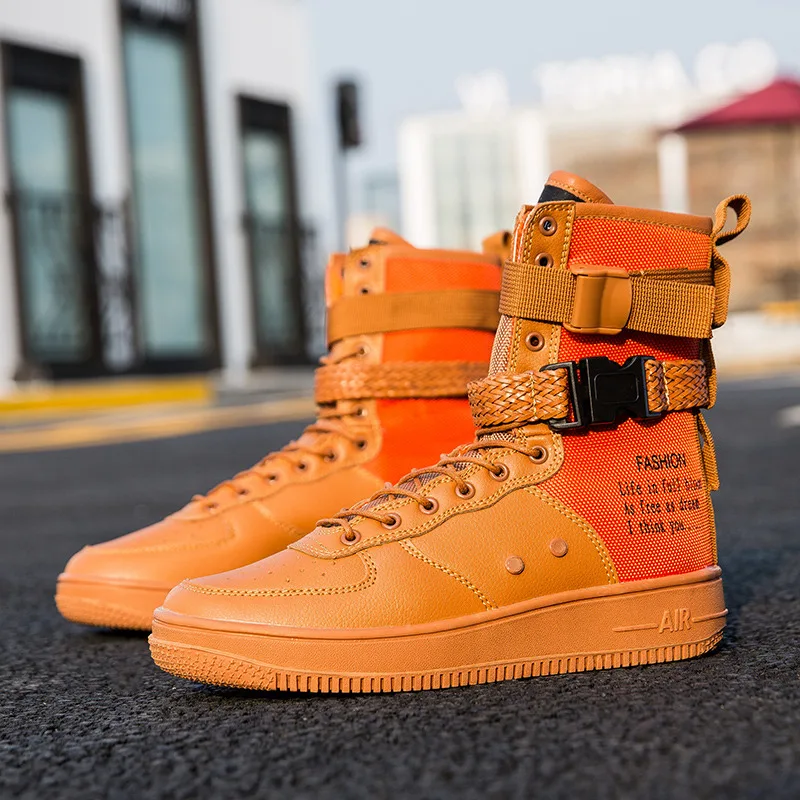 Couples High Top Skateboarding Shoes Man Buckle Orange Women's Fashion Sneakers New Platform Men's Skate Shoes Large Size 36-46 
Couples High Top Skateboarding Shoes Man Buckle Orange Women's Fashion Sneakers New Platform Men's Skate Shoes Large Size 36-46