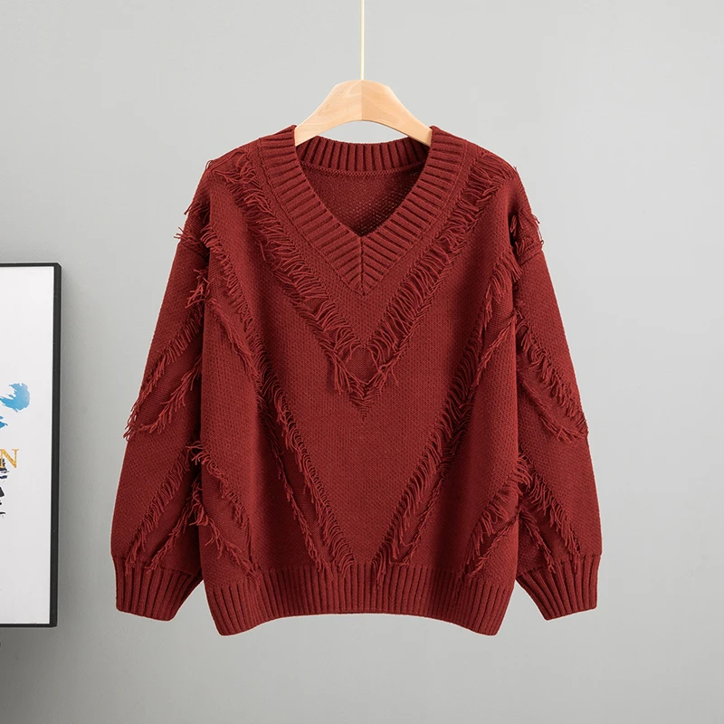 2025 New Women Premium Solid Loose Sweater Ribbed V-Neck Long Sleeve Autumn Winter Temperament Tassel Pullover
2025 New Women Premium Solid Loose Sweater Ribbed V-Neck Long Sleeve Autumn Winter Temperament Tassel Pullover