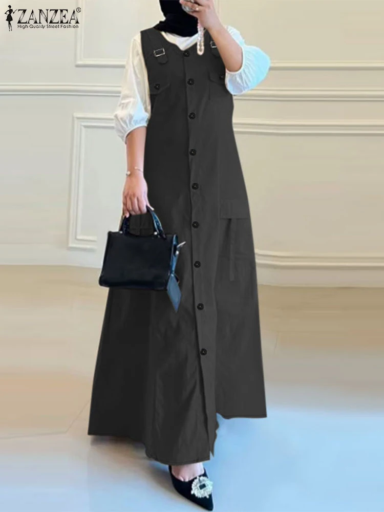 ZANZEA Muslim Fashion Maxi Dresses Women Sleeveless Button Up Solid Color Abaya Robes Islamic Hijab O-Neck Vestidos Workwear
ZANZEA Muslim Fashion Maxi Dresses Women Sleeveless Button Up Solid Color Abaya Robes Islamic Hijab O-Neck Vestidos Workwear
