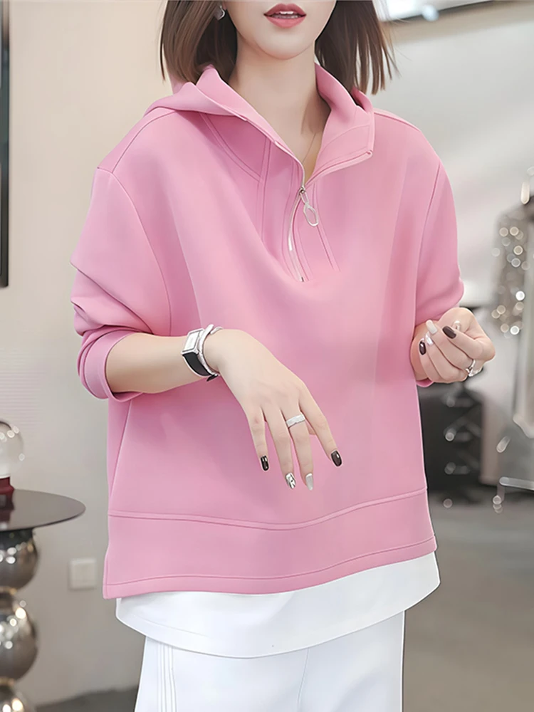 Loose Women's Long Sleeve Hoodie Pink Spring Autumn New Style Slimming Top Fake Two-Piece Comfortable Cotton Commute Style
Loose Women's Long Sleeve Hoodie Pink Spring Autumn New Style Slimming Top Fake Two-Piece Comfortable Cotton Commute Style