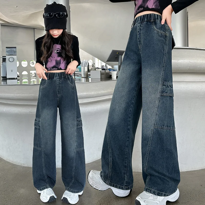 Cargo Jeans For Girls Spring Autumn Loose Casual Elastic Waist Teenage Children Wide Leg Pants Design Streetwear Kids Trousers
Cargo Jeans For Girls Spring Autumn Loose Casual Elastic Waist Teenage Children Wide Leg Pants Design Streetwear Kids Trousers