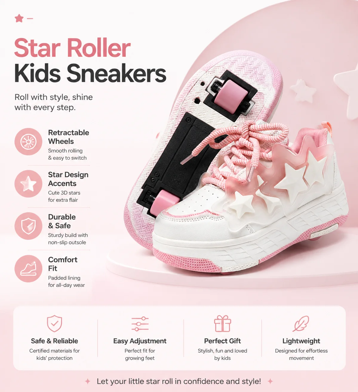 New student four-wheel roller shoes, removable wheels for boys and girls, versatile, fashionable, cute Korean style
New student four-wheel roller shoes, removable wheels for boys and girls, versatile, fashionable, cute Korean style