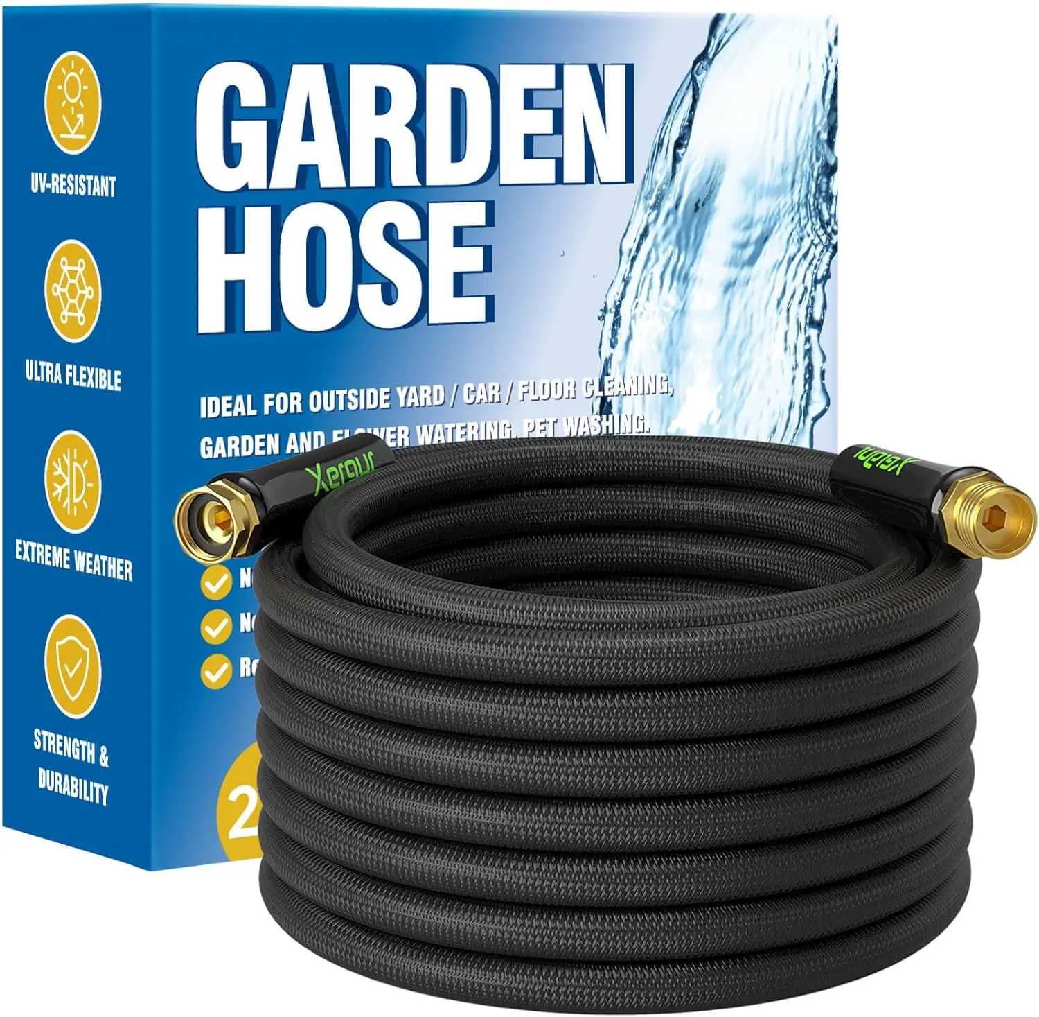 25FT Flexible Garden Hose, Black Lightweight Water Pipe with Solid Brass Fittings & Double Latex Core for Pet Washing
25FT Flexible Garden Hose, Black Lightweight Water Pipe with Solid Brass Fittings & Double Latex Core for Pet Washing