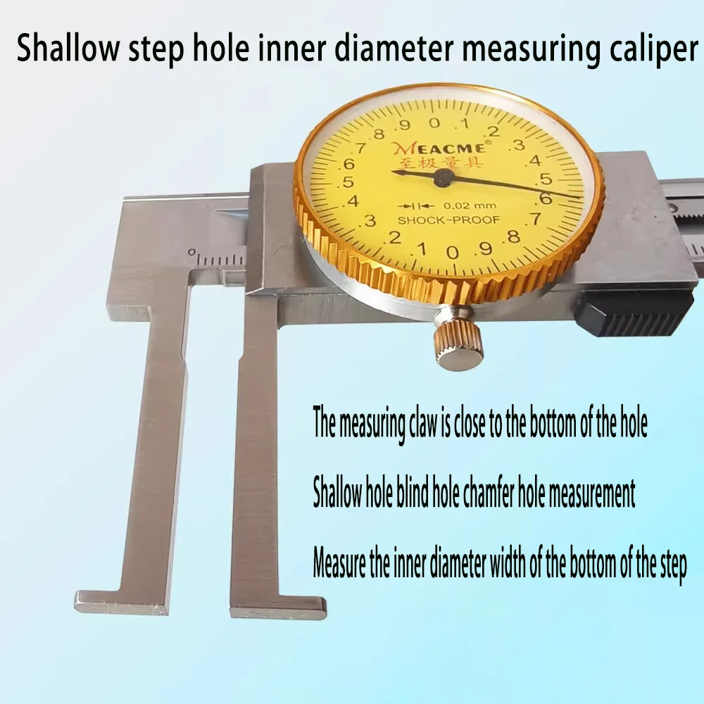 Измерительный циферблат для измерения внутреннего диаметра неглубоких отверстий, наконечники штангенциркуля, прилегающие к поверхности, для измерения глубины и ширины внутренних пазов.
Измерительный циферблат для измерения внутреннего диаметра неглубоких отверстий, наконечники штангенциркуля, прилегающие к поверхности, для измерения глубины и ширины внутренних пазов.