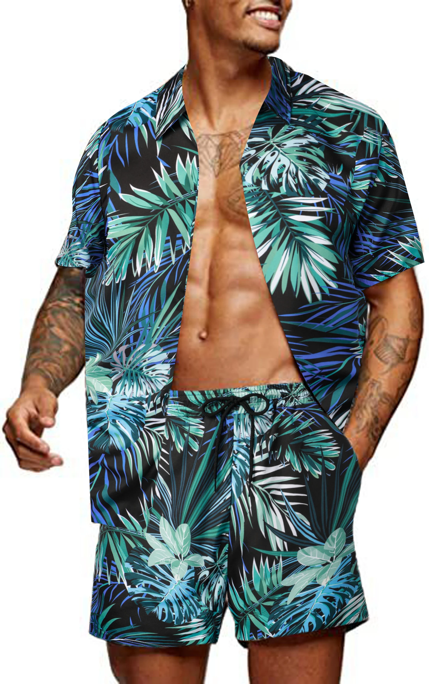 Summer casual sportswear set Summer beach loose Hawaiian style youth floral print 
Summer casual sportswear set Summer beach loose Hawaiian style youth floral print