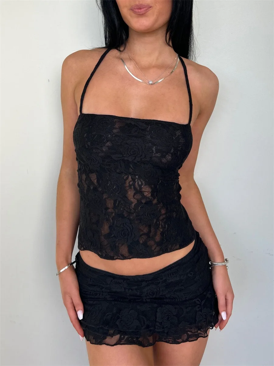 Fashion Lace Skirt Sets Women 2 Piece Outfits Sexy Halter Neck Cami Crop Top and Low Waist Mini Skirts Y2k Club Dress
Fashion Lace Skirt Sets Women 2 Piece Outfits Sexy Halter Neck Cami Crop Top and Low Waist Mini Skirts Y2k Club Dress