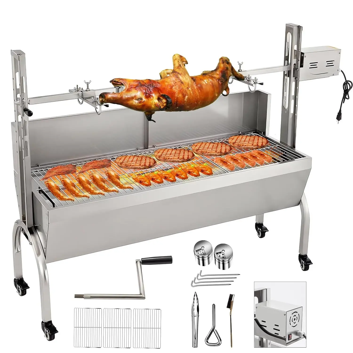 48" Steel Rotisserie Grill with Back Cover 25W Motor 176LBS for Pig Lamb Camping Outdoor, Custom
48" Steel Rotisserie Grill with Back Cover 25W Motor 176LBS for Pig Lamb Camping Outdoor, Custom