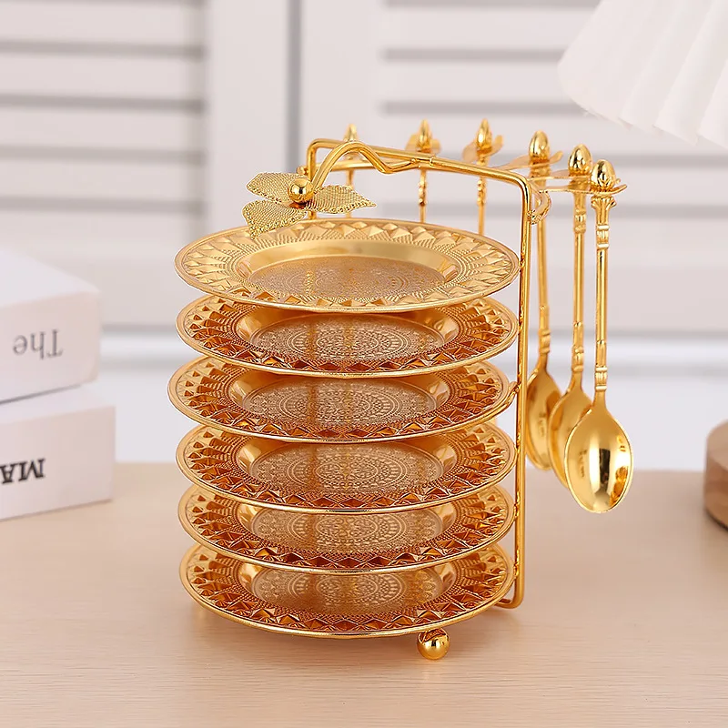 6-Layer Gold Round Plated Metal Snack Cake Plates Stackable Decorative Trays for Afternoon Tea or Wedding Supplies Ornaments
6-Layer Gold Round Plated Metal Snack Cake Plates Stackable Decorative Trays for Afternoon Tea or Wedding Supplies Ornaments
