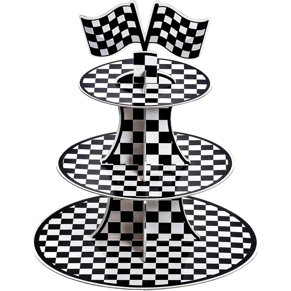 3-Tier Round Cupcake Stand with Racing Car Theme and Checkered Flag Party Decorations
3-Tier Round Cupcake Stand with Racing Car Theme and Checkered Flag Party Decorations