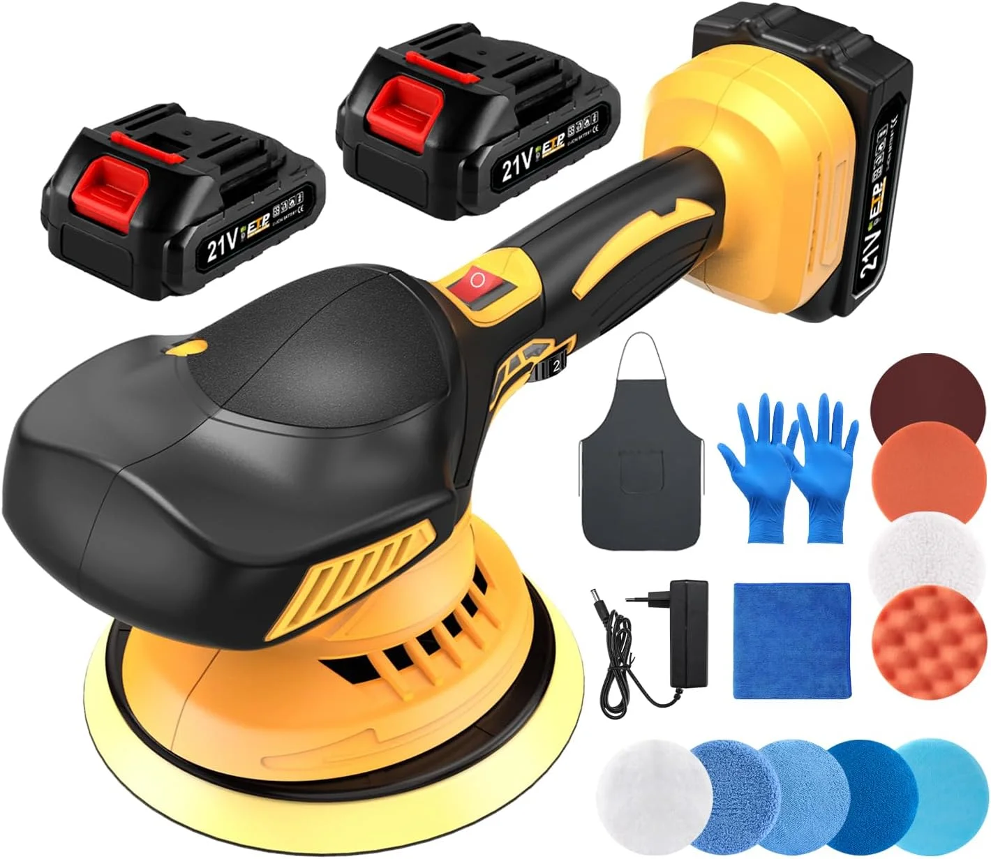 Cordless Buffer Polisher, 6 Inch Rotary Car Buffer Polisher for Car Detailing, 2PCS 21V Batteries, 6 Variable Speed 2800-5500R
Cordless Buffer Polisher, 6 Inch Rotary Car Buffer Polisher for Car Detailing, 2PCS 21V Batteries, 6 Variable Speed 2800-5500R