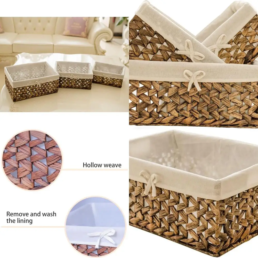 Set of 3 Woven Seagrass Storage Baskets with Handles, Water Hyacinth Material
Set of 3 Woven Seagrass Storage Baskets with Handles, Water Hyacinth Material