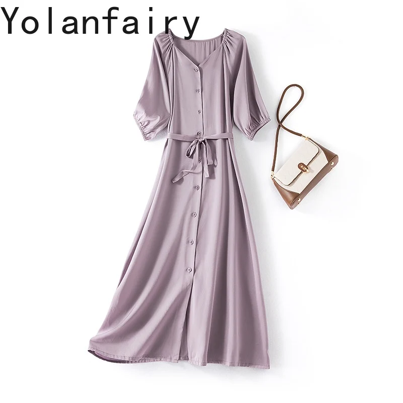 YOLANFAIRY 93% Real Mulberry Silk Dress Woman Summer Elegant Long Dresses Lace-up Satin Dress Half Sleeve Single-beasted Vestido
YOLANFAIRY 93% Real Mulberry Silk Dress Woman Summer Elegant Long Dresses Lace-up Satin Dress Half Sleeve Single-beasted Vestido