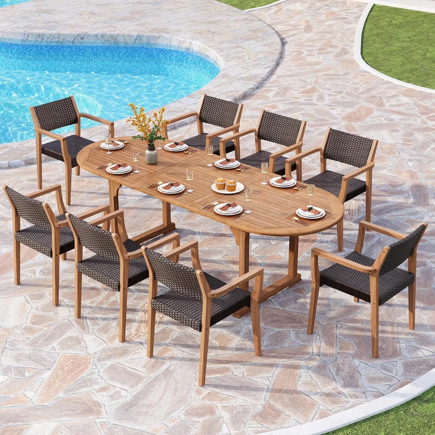 9 Pieces Acacia Wood Outdoor Dining Set for 8, Expandable Teak Wooden Table & Chairs, Large Farmhouse Furniture Set for, Custom
9 Pieces Acacia Wood Outdoor Dining Set for 8, Expandable Teak Wooden Table & Chairs, Large Farmhouse Furniture Set for, Custom