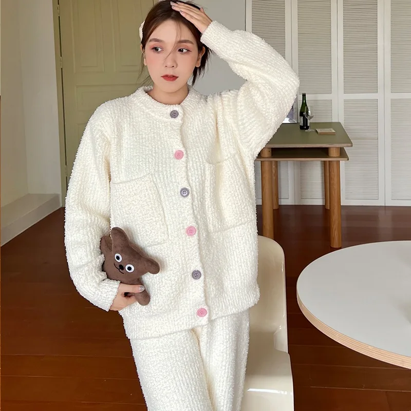 Winter 2 Pieces Set Pajamas Set Female Loungewear Flannel Sleepwear High-End Feather Yarn Nighty Suit Lady Cute House Clothes
Winter 2 Pieces Set Pajamas Set Female Loungewear Flannel Sleepwear High-End Feather Yarn Nighty Suit Lady Cute House Clothes