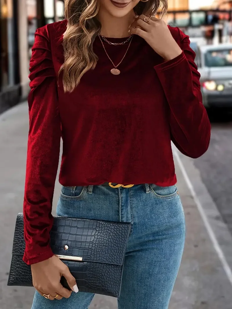 Plus Size Women's Velvet Long Sleeve Blouse Round Neck Ruched Shoulder Casual Party Top
Plus Size Women's Velvet Long Sleeve Blouse Round Neck Ruched Shoulder Casual Party Top