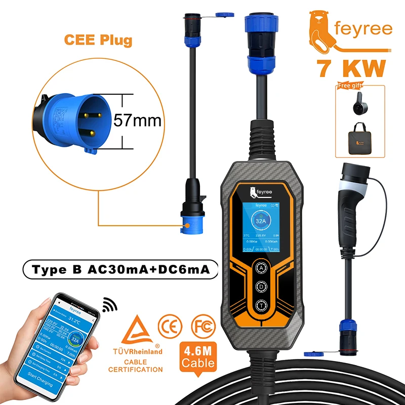 Портативное зарядное устройство для электромобилей feyree 32A 7kW 1P APP WIFI Control Сменная зарядная вилка Умное многофункциональное зарядное устройство для электромобилей
Портативное зарядное устройство для электромобилей feyree 32A 7kW 1P APP WIFI Control Сменная зарядная вилка Умное многофункциональное зарядное устройство для электромобилей