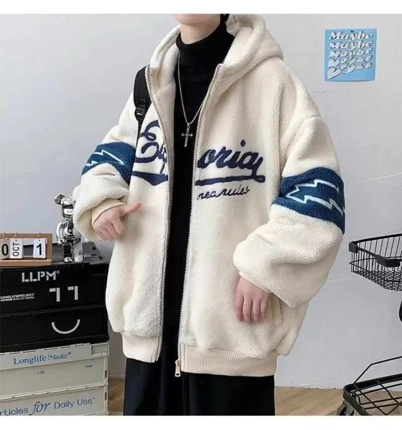 Winter Harajuku Retro Hooded Lamb Plush Cardigan Jacket Men and Women Y2K Streetwear Series Loose Casual Couple Hrajuku Coats
Winter Harajuku Retro Hooded Lamb Plush Cardigan Jacket Men and Women Y2K Streetwear Series Loose Casual Couple Hrajuku Coats