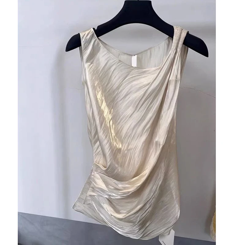 Fashion O-Neck Sleeveless Irregular Folds SILK T-Shirts Female Clothing Summer New Loose Korean Tank Top Office Lady Shirts
Fashion O-Neck Sleeveless Irregular Folds SILK T-Shirts Female Clothing Summer New Loose Korean Tank Top Office Lady Shirts
