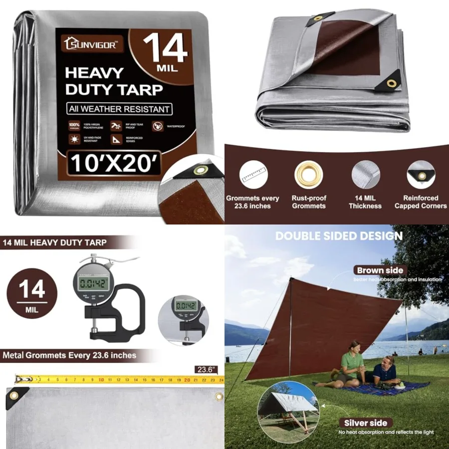 Tarp Waterproof 10x20Ft, Heavy Duty Tarp Cover Extra Thick 14 Mil Tear and UV Resistant, Outdoor Tarps with Grommets and Reinfo
Tarp Waterproof 10x20Ft, Heavy Duty Tarp Cover Extra Thick 14 Mil Tear and UV Resistant, Outdoor Tarps with Grommets and Reinfo