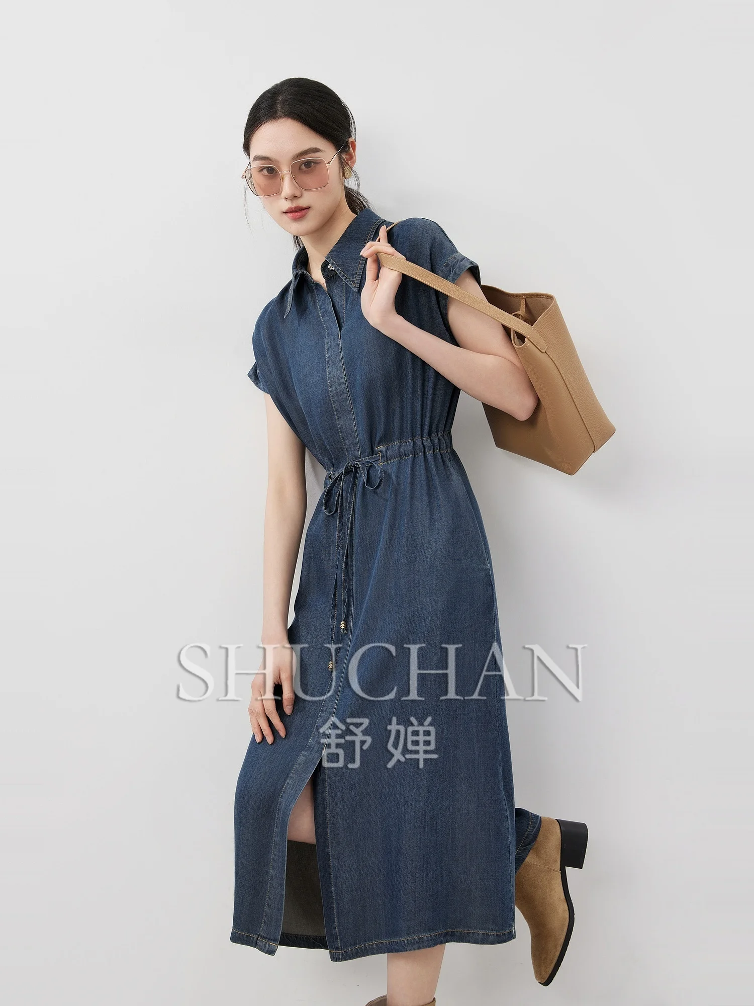 Good Quality Soft Loose Lyocell, Drawstring Waist Round Lapel Denim Dress Women Vestidos De Mujer
Good Quality Soft Loose Lyocell, Drawstring Waist Round Lapel Denim Dress Women Vestidos De Mujer