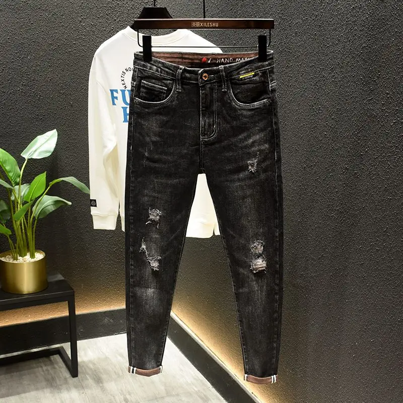 Jeans for Men Torn Ripped Male Cowboy Pants Cropped Skinny Trousers Tight Pipe Slim Fit Broken with Holes Spring Autumn Clothing
Jeans for Men Torn Ripped Male Cowboy Pants Cropped Skinny Trousers Tight Pipe Slim Fit Broken with Holes Spring Autumn Clothing