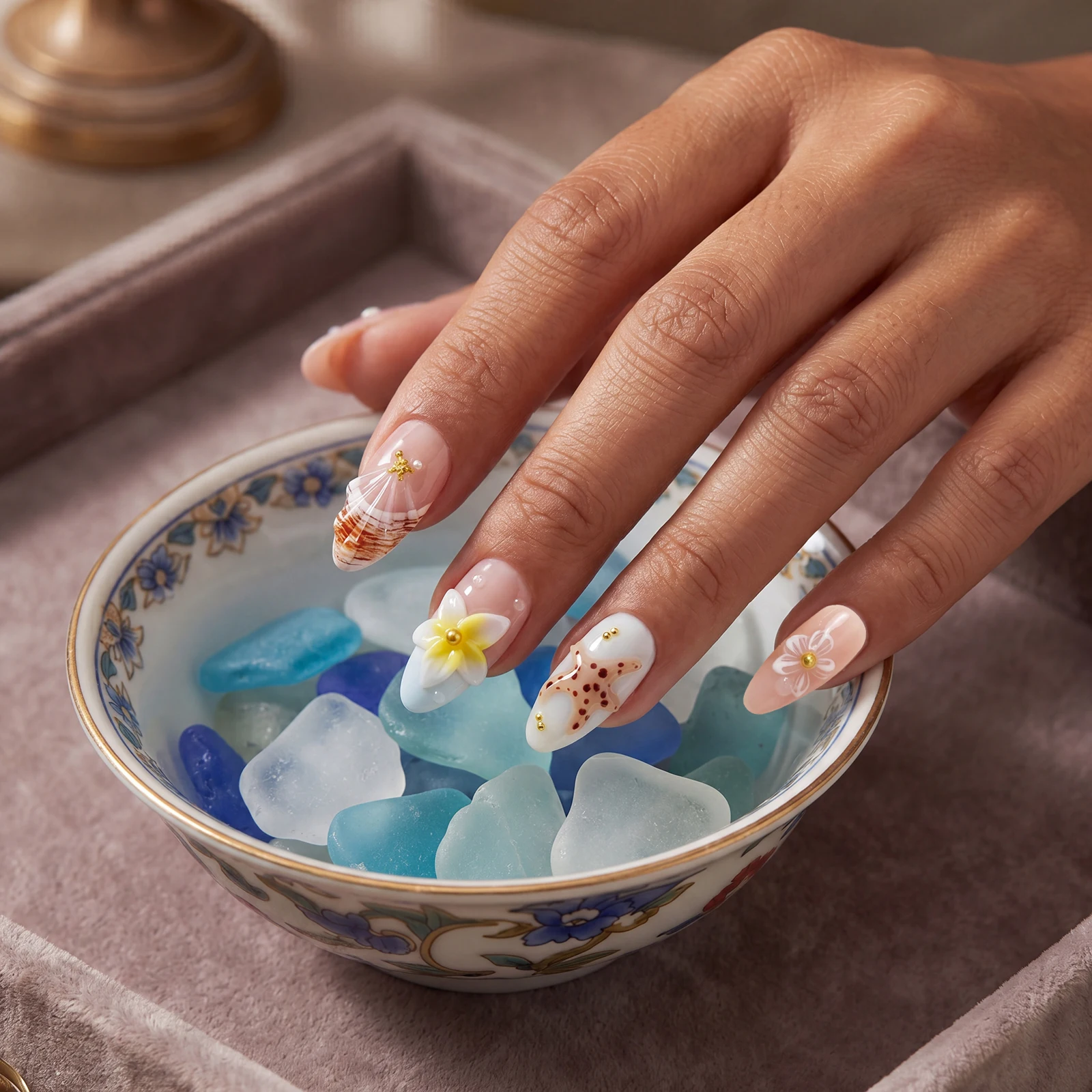 Island Vacation Style 3D Wearable Nails, Floral Star Shell 3D Nail Art, Whitening Almond Shape, Reusable False Nail Tips
Island Vacation Style 3D Wearable Nails, Floral Star Shell 3D Nail Art, Whitening Almond Shape, Reusable False Nail Tips