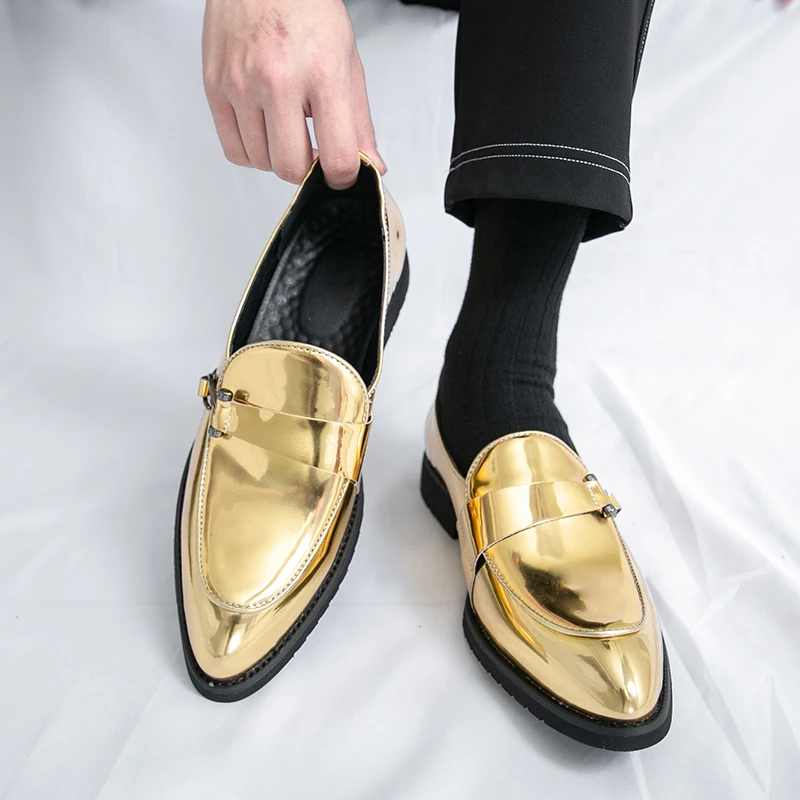 Модные мужские золотые кожаные туфли, большие размеры 38–46, удобные блестящие туфли для вечеринок с острым носком, мужские деловые туфли без шнуровки
Модные мужские золотые кожаные туфли, большие размеры 38–46, удобные блестящие туфли для вечеринок с острым носком, мужские деловые туфли без шнуровки