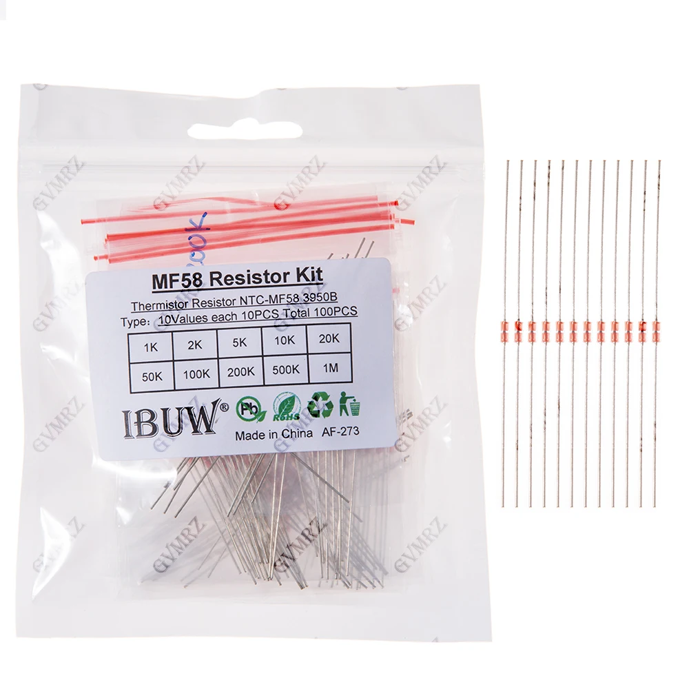 100PCS 10Values MF58 NTC Thermistor Kit 1K-1M 3950B for Temperature Sensing & Circuit Thermal Control Projects 1K 2K 3K
100PCS 10Values MF58 NTC Thermistor Kit 1K-1M 3950B for Temperature Sensing & Circuit Thermal Control Projects 1K 2K 3K