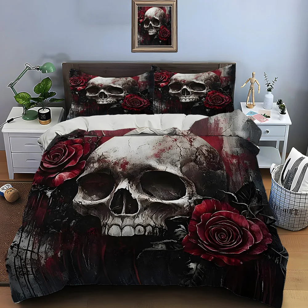 Dark series Skull and Red Roses Bedding Set for Kids Luxury Gift 3pcs Digital Print Comforter Set Soft Comfortable Breathable
Dark series Skull and Red Roses Bedding Set for Kids Luxury Gift 3pcs Digital Print Comforter Set Soft Comfortable Breathable