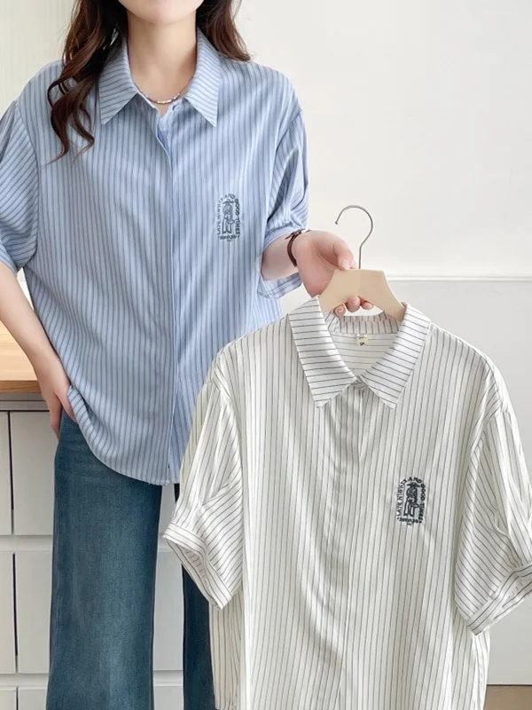 plus Size Women's Summer Casual Fashion Simple Embroidery Short Sleeve Shirt Slimming Stripe Shoulder Appropriate Top
plus Size Women's Summer Casual Fashion Simple Embroidery Short Sleeve Shirt Slimming Stripe Shoulder Appropriate Top