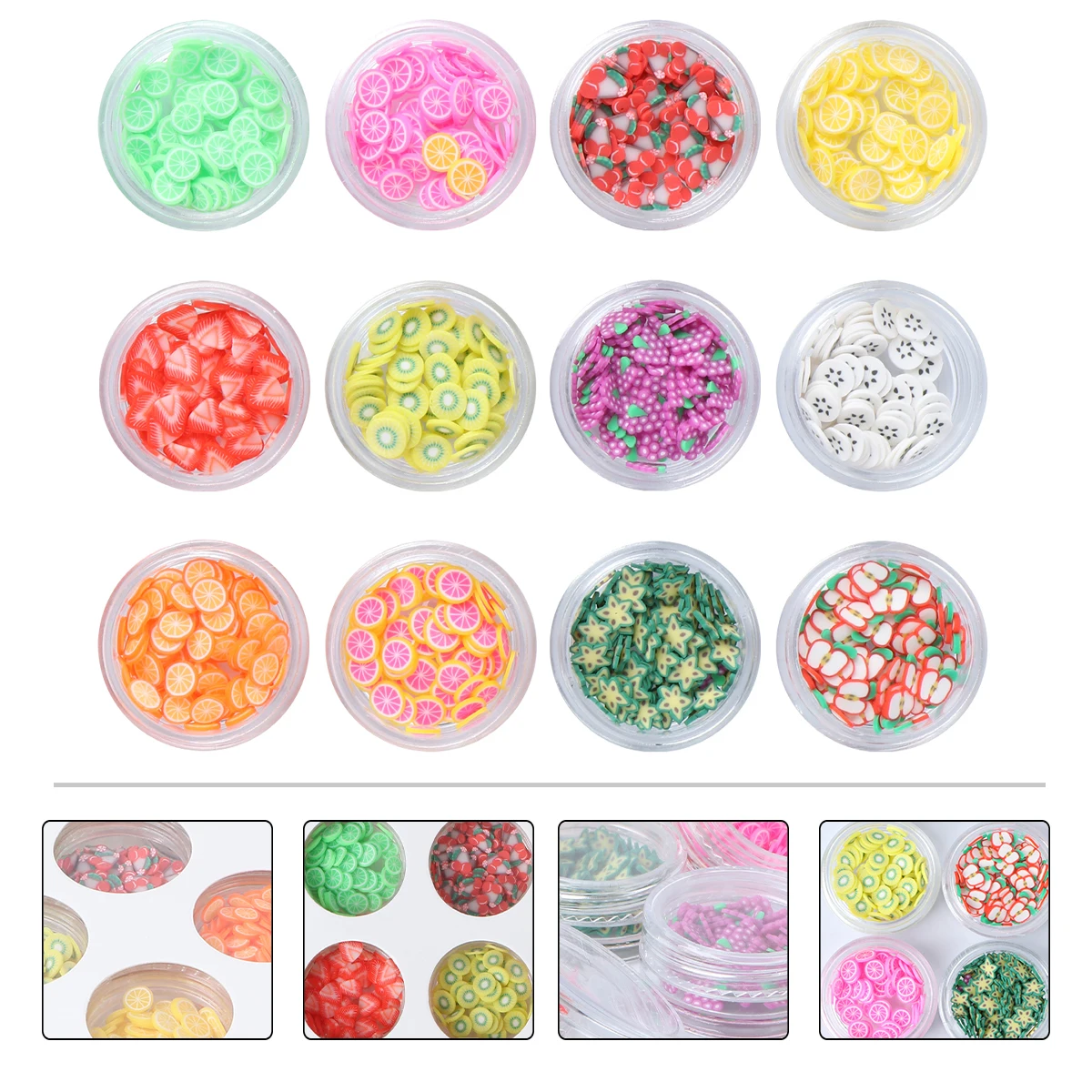 12 Pcs DIY Polymer Clay Fruit Slice Nail Art Decorations, Colorful Watermelon, Orange, Strawberry, Lemon and Grape
12 Pcs DIY Polymer Clay Fruit Slice Nail Art Decorations, Colorful Watermelon, Orange, Strawberry, Lemon and Grape