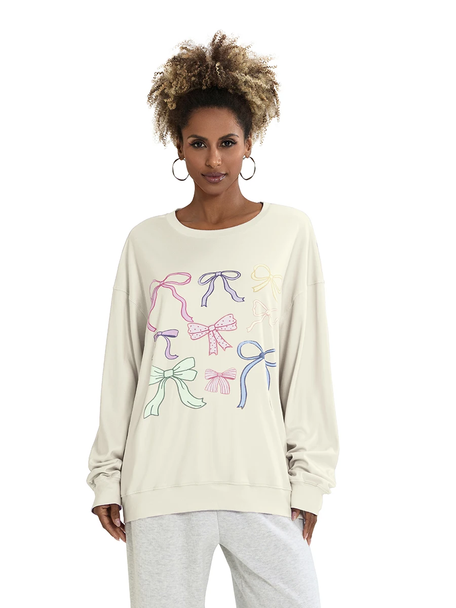 Women Sweatshirt Long Sleeve Crew Neck Bowknot Print Hoodie Pullover Casual Tops
Women Sweatshirt Long Sleeve Crew Neck Bowknot Print Hoodie Pullover Casual Tops