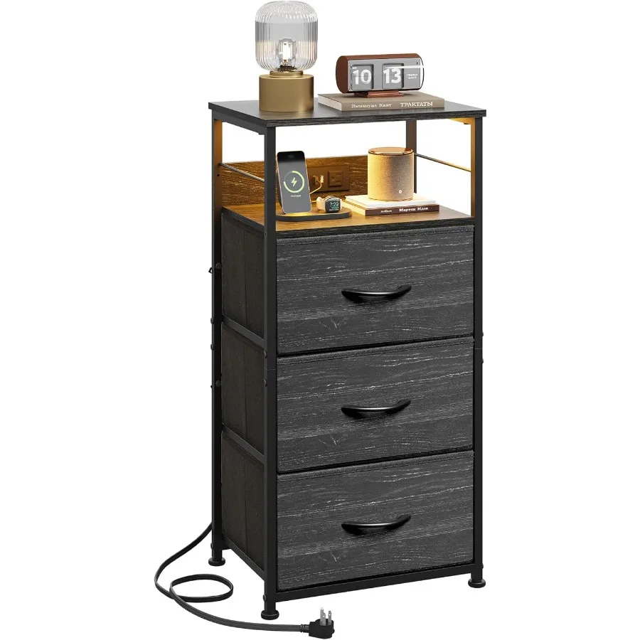 LED Nightstand with Charging Station Night Stand with 3 Fabric Drawers and Storage Shelf Small Dresser for Small Space 31.9" H
LED Nightstand with Charging Station Night Stand with 3 Fabric Drawers and Storage Shelf Small Dresser for Small Space 31.9" H