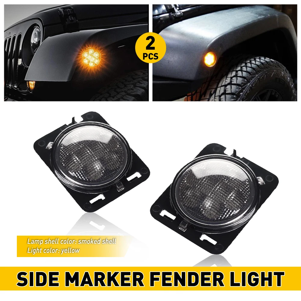 2Pcs Car LED Side Marker Light Fit For 2007-2018 Wrangler JK Smoked Housing Amber Turn Signal Light Left Right Lamp 12V
2Pcs Car LED Side Marker Light Fit For 2007-2018 Wrangler JK Smoked Housing Amber Turn Signal Light Left Right Lamp 12V
